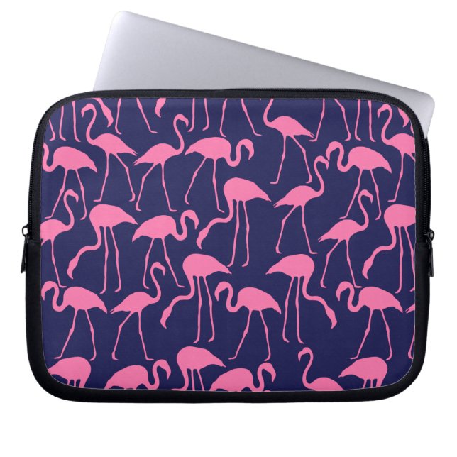 Marine und rosa Flamingo-Muster Laptopschutzhülle (Vorderseite)