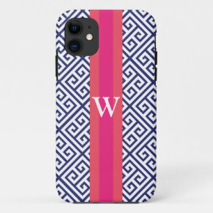 Marine und Rosa-griechisches Schlüsselmonogramm Case-Mate iPhone Hülle
