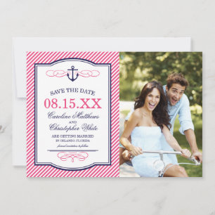 Marine- und rosa nautisches Anker-Foto Save-the-Da Save The Date