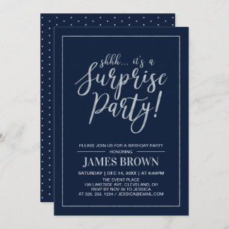 Marine und Silber | Modern Surprise Birthday Party Einladung