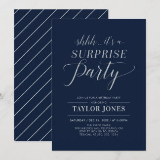 Marine und Silber | Modern Surprise Birthday Party Einladung