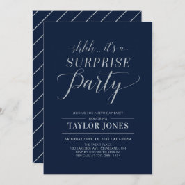 Marine und Silber | Modern Surprise Birthday Party Einladung