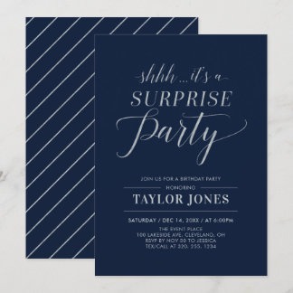 Marine und Silber | Modern Surprise Birthday Party Einladung