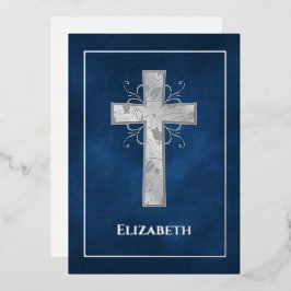 Marine und Silver Taufe oder Christening Filigree  Folieneinladung