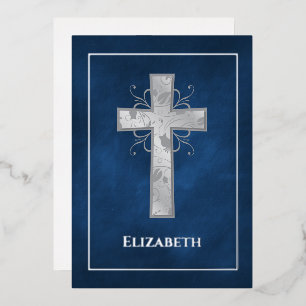 Marine und Silver Taufe oder Christening Filigree Folieneinladung