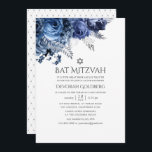 Marine und Weiß mit Silberfräsen und Bat Mitzvah Einladung<br><div class="desc">Navy und Weiß Blume schlagen mitzvah Einladung mit Akzenten von Silber.</div>