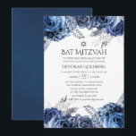 Marine und Weiß mit Silberfräsen und Bat Mitzvah Einladung<br><div class="desc">Navy und Weiß Blume schlagen mitzvah Einladung mit Akzenten von Silber.</div>
