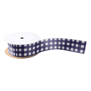 Marine und weißes Gingham-Medium Satinband