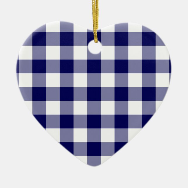 Marine und weißes Gingham-Muster Keramik Ornament (Vorne)