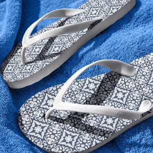 Marine und weißes Mittelmeer-Muster Flip Flops