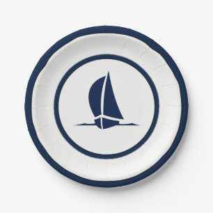 Marine und weißes Segelboot Pappteller