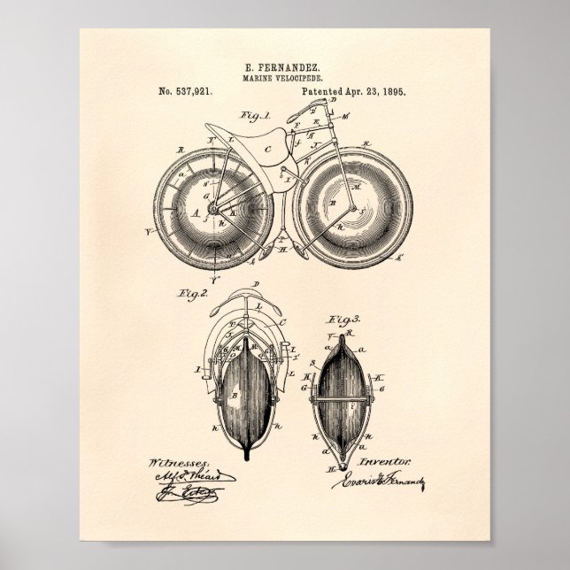Marine Velocipede 1895 Patent Art Old Peper Poster (Vorne)