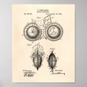 Marine Velocipede 1895 Patentkunst Altes Papier Poster