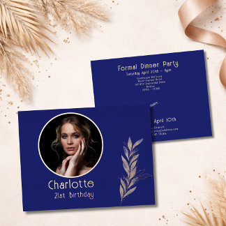 Marine-Wasserfarbe RosenGold-Blatt-Foto 21. Geburt Folie Einladungspostkarte