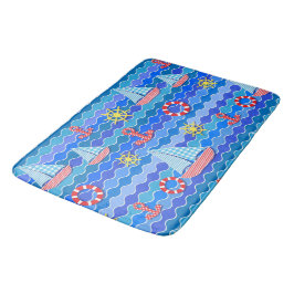 Marine Wave Red Blue Anchor Boot Segelrad Badematte