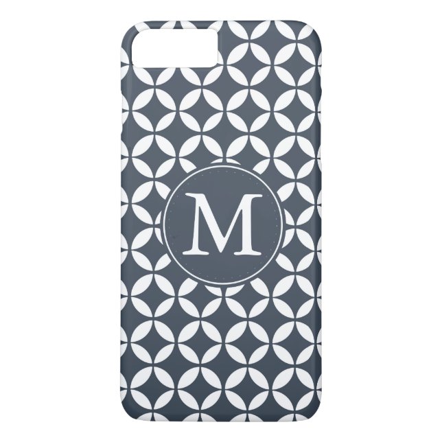 Marine-weißes geometrisches Kreis-Monogramm Case-Mate iPhone Hülle (Rückseite)