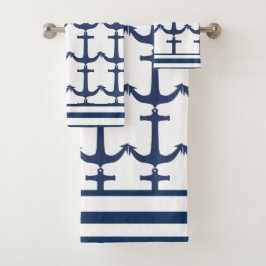 Marine White Blue Nautical Anchor Stripe Badhandtuch Set