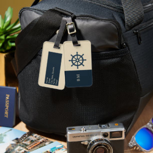 Marinebad & Monogram Beige Coastal Zuhause Gepäckanhänger