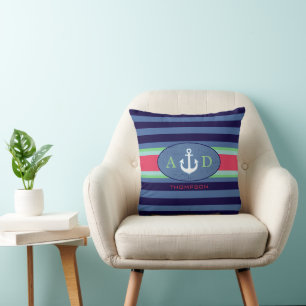 Marinebänder, Anker & Initialen, benutzerdefiniert Kissen