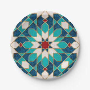 Marineblau Aquamariner weißer Marmor marokkanisch Pappteller