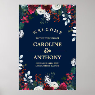 Marineblau Begrüßungszeichen von Burgundy Bloom Poster