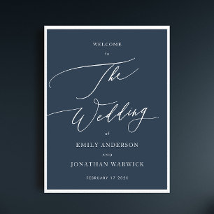 Marineblau   Calligraphy Simple Wedding Welcome Poster