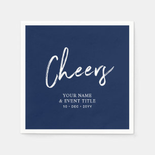 Marineblau Cheers Brush Script Party Celebration Serviette