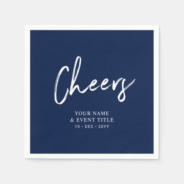 Marineblau | Cheers Brush Script Party Celebration Serviette (Vorderseite)