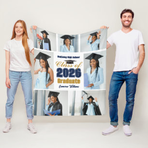 Marineblau Gold 2026 Abschlussfoto-Collage Fleecedecke