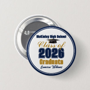 Marineblau-Gold-Abschlussfeier der Klasse 2026 Button