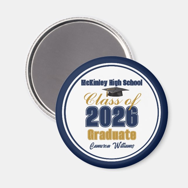 Marineblau Gold Absolventenfeier 2026 Magnet (Vorderseite/Rückseite)