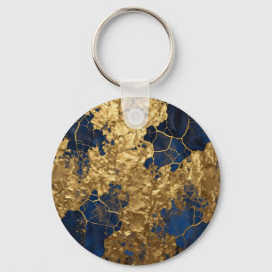 Marineblau-Gold-Abstrakte Kunst Schlüsselanhänger
