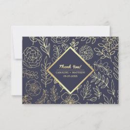 Marineblau | Gold Floral Wedding Dankeschön Karte