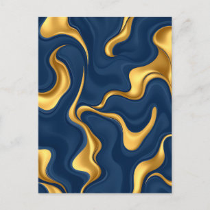 Marineblau-Gold-Marmor-Abstrakt Luxuriöser Wirbel Postkarte