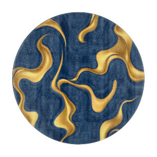 Marineblau-Gold-Marmor Abstrakt Luxuriöser Wirbel Schneidebrett