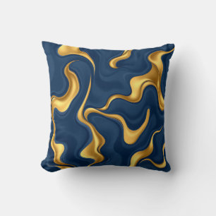 Marineblau-Gold-Marmor Abstrakt Luxus-Swirbel Kissen