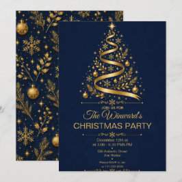 Marineblau-Goldene Weihnachtsfeier Einladung