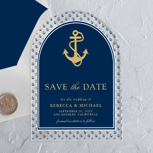 Marineblau Goldener Anker Hochzeit Termin vormerke Acryleinladungen
