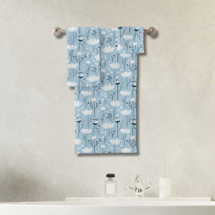 Marineblau Hellblau Wasserfarben Blumen Geschenk Badhandtuch Set