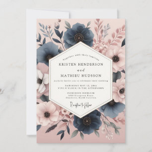 Marineblau Herbstromanze Hochzeit Einladung
