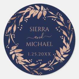 Marineblau | Hochzeit von Gold-Foliage-Rose Runder Aufkleber