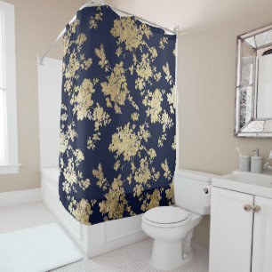 Marineblau-Imitatgoldschäbiger Vintager Chic mit Duschvorhang