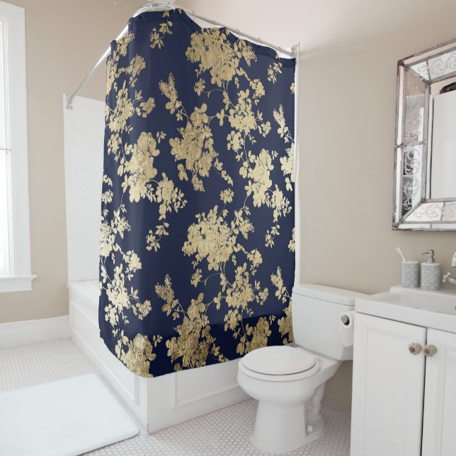 Marineblau-Imitatgoldschäbiger Vintager Chic mit Duschvorhang (Beispiel)
