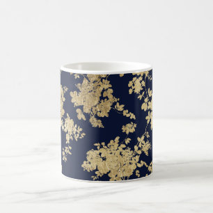 Marineblau-Imitatgoldschäbiger Vintager Chic mit Kaffeetasse