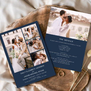 Marineblau in einem Minimalistischen Foto Hochzeit Einladung