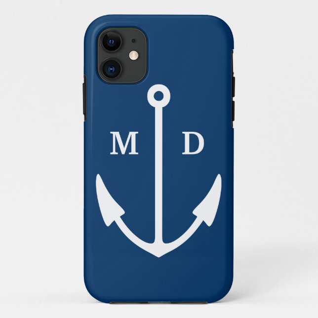 Marineblau iPhone Fall mit Bootsankermonogramm Case-Mate iPhone Hülle (Rückseite)