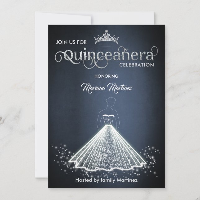 Marineblau Luxus bezauberndes Funkelkleid Quince I Einladung (Vorderseite)