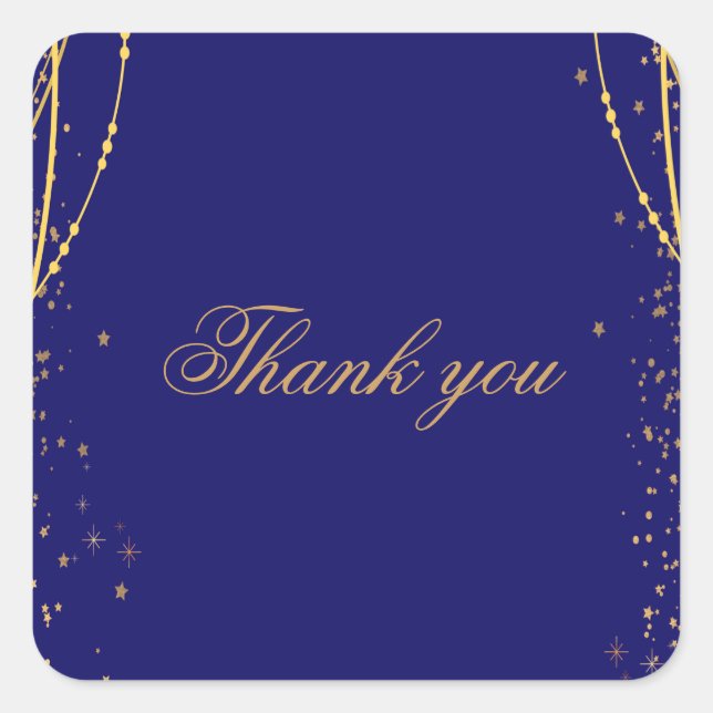 Marineblau mit goldenen Sternen Doppelgelenk Gebur Quadratischer Aufkleber (Vorderseite)