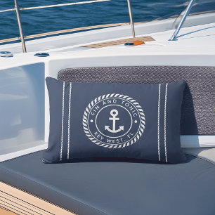 Marineblau   Name des Bootes "Rope & Anchor" Außen Kissen Für Draußen