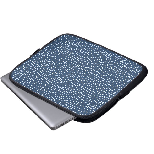 Marineblau-Polka-Dot Laptopschutzhülle (Vorne Knopf)